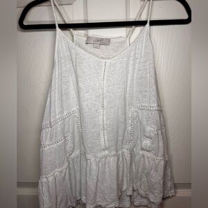 LOFT White Spaghetti-Strap Tank with Crochet Detail